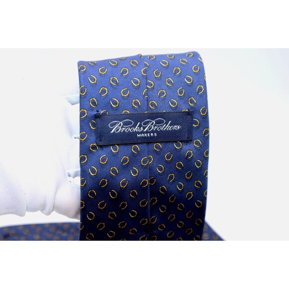 Brooks Brothers Navy & Gold Patterned Silk Tie NWT Horseshoe - Picture 3 of 5